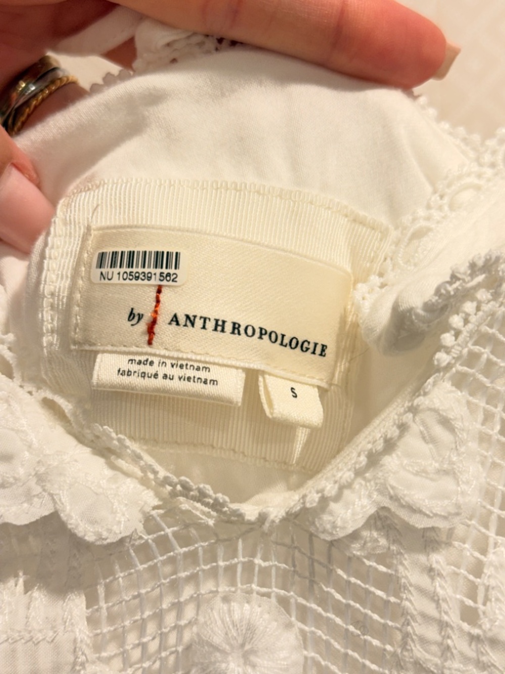 By Anthropologie White Lace V Neck Sleeveless Swing Mini Dress Tie Back z S Boho - Picture 6 of 13